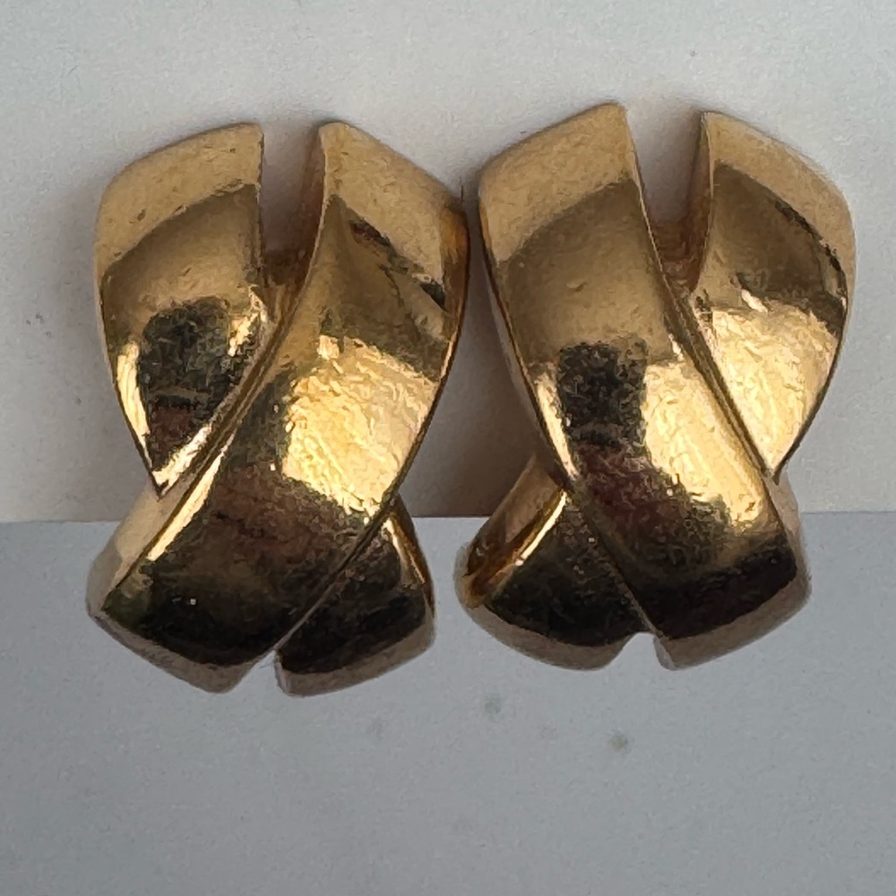 Vintage Christian Dior Gold tone X shaped Clip on Earrings